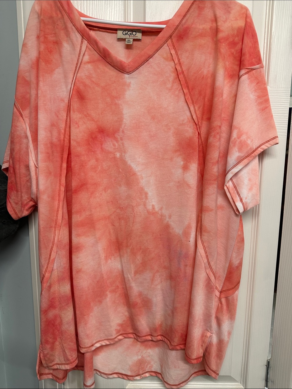 G.G.JO Kids Coral Tie-Dye Short Sleeve V-Neck Top